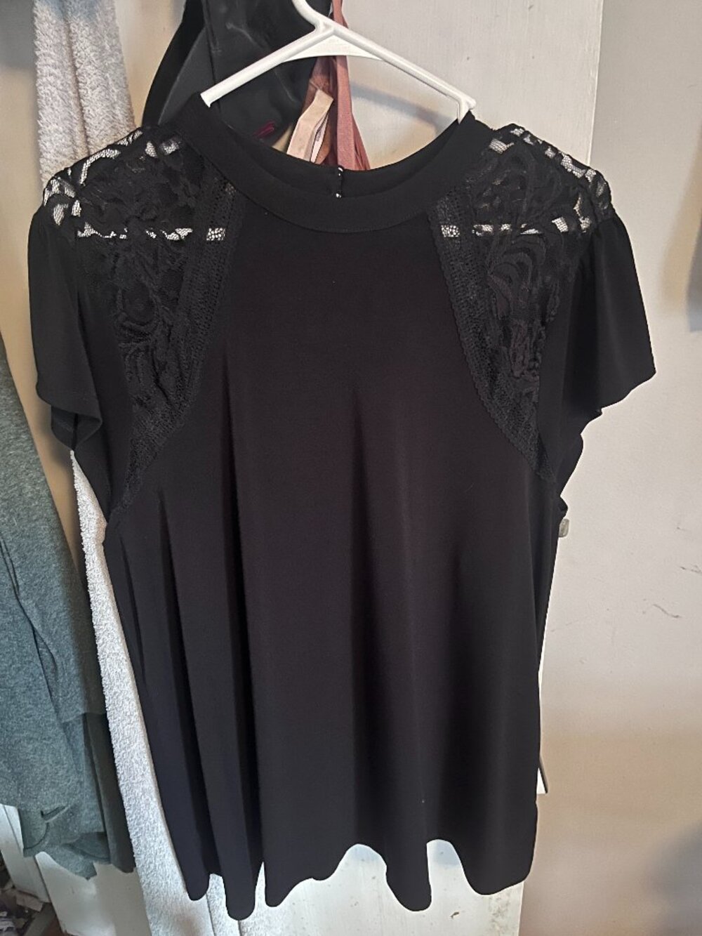 Torrid Black Blouse with Lace Sleeves Size 2